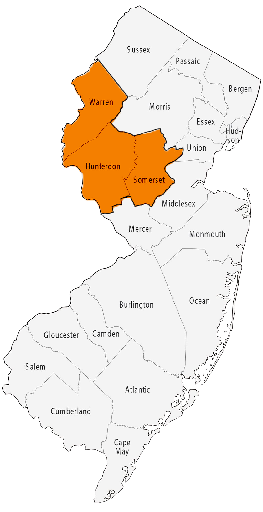 Beckage Sealcoating residential service area: Hunterdon, Somerset, and Warren counties in New Jersey
